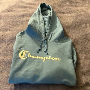 Champion Teal Hoodie with Yellow Logo